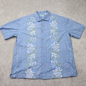 Batik Bay Shirt Mens 2XL XXL Blue‎ Floral Reverse Print 100% Cotton Short Sleeve